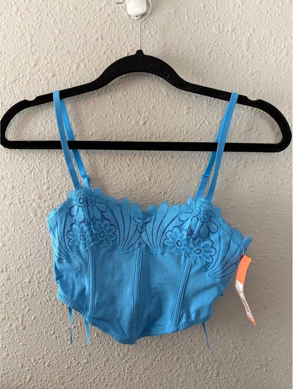 NWT Colsie blue lace corset cropped top/bra size S. $15 retail